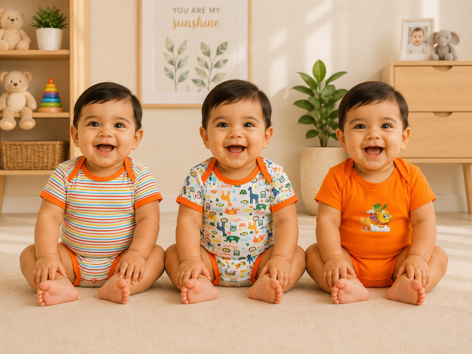 Image of noorclothing Romper For Baby Boys & Baby Girls Casual Printed Cotton Blend (Yellow, Pack of 1)