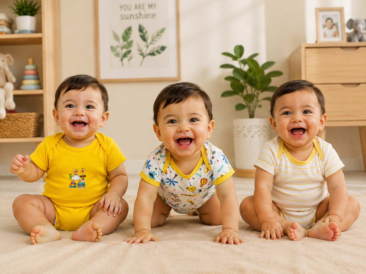 Image of noorclothing Romper For Baby Boys & Baby Girls Casual Printed Cotton Blend (Yellow, Pack of 1)
