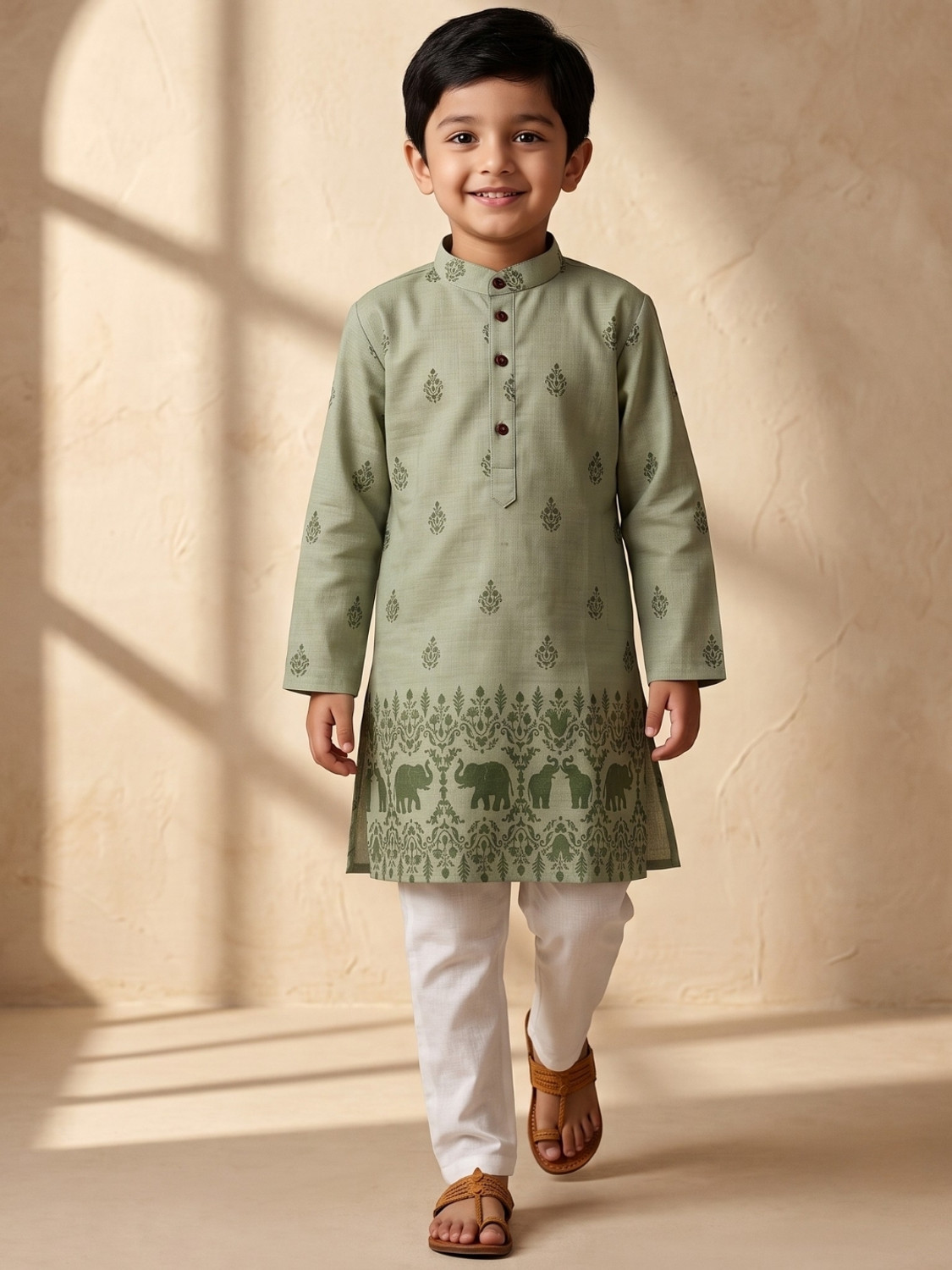 Image of PRO ETHIC Boys Casual, Festive & Party, Wedding Kurta and Churidar Set (Green Pack of 1)