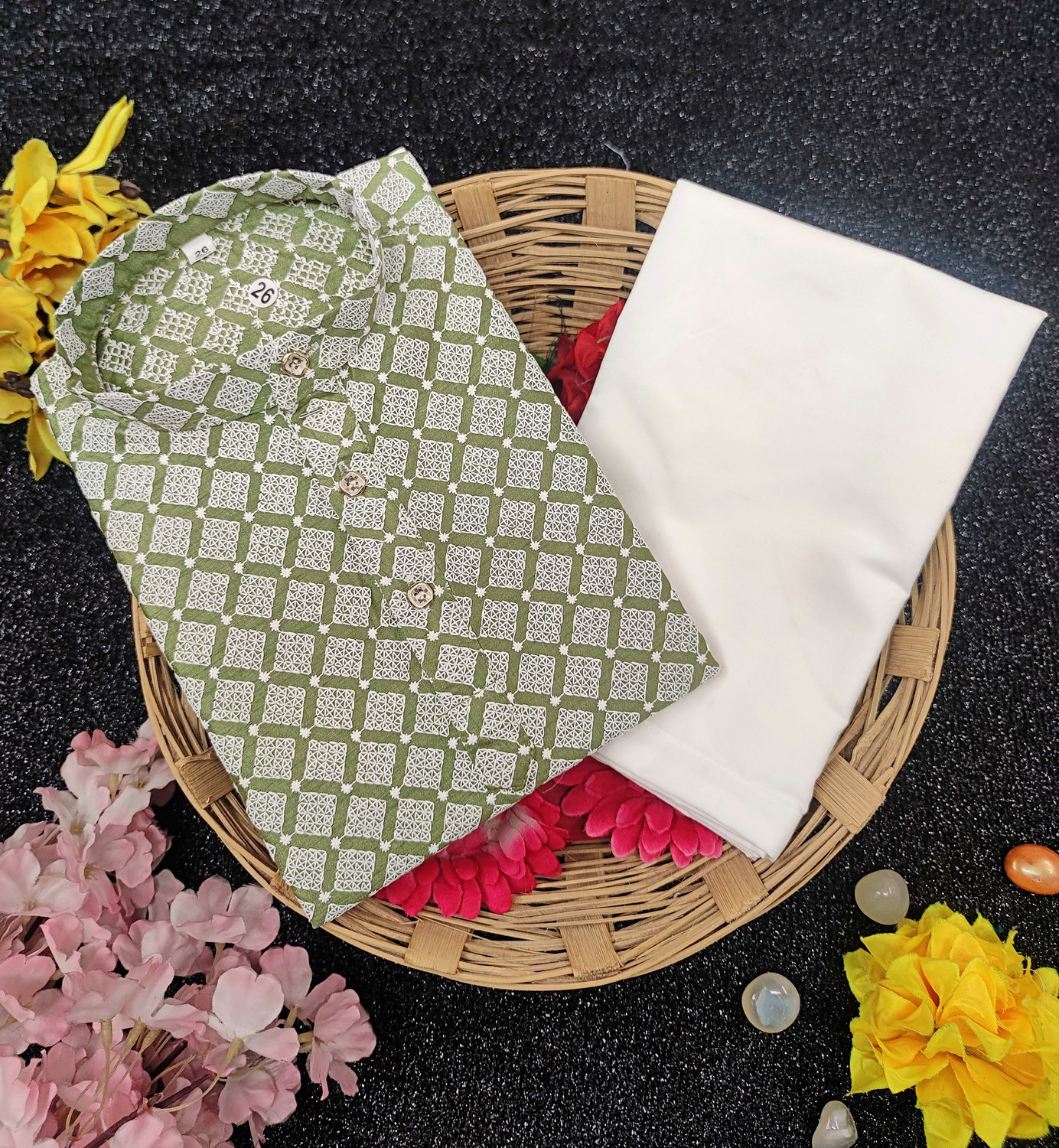 Image of PRO ETHIC Boys Casual, Festive & Party, Wedding Kurta and Churidar Set (Green Pack of 1)