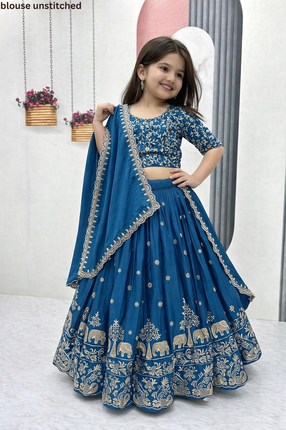 Image of Delima Fab Girls Lehenga Choli Ethnic Wear Printed Lehenga, Choli and Dupatta Set (Yellow, Pack of 1)
