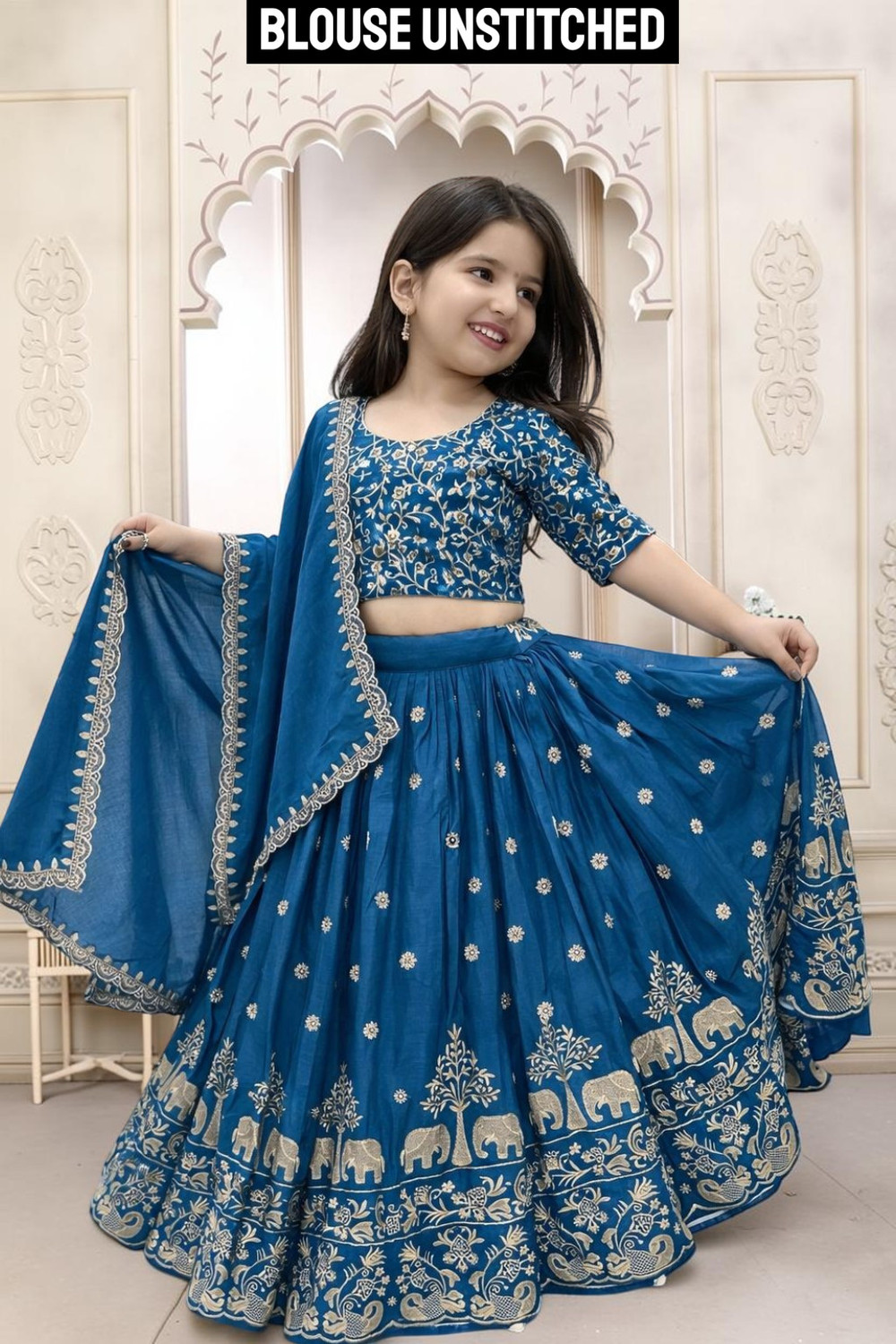Image of Delima Fab Girls Lehenga Choli Ethnic Wear Printed Lehenga, Choli and Dupatta Set (Yellow, Pack of 1)