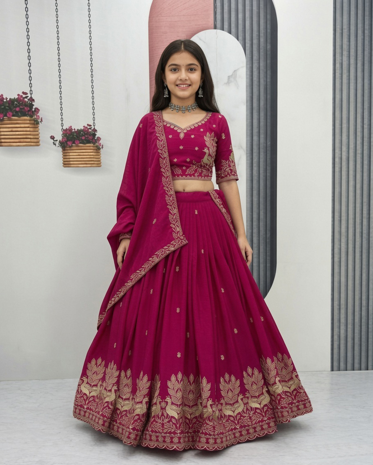 Image of Delima Fab Girls Lehenga Choli Ethnic Wear Printed Lehenga, Choli and Dupatta Set (Yellow, Pack of 1)
