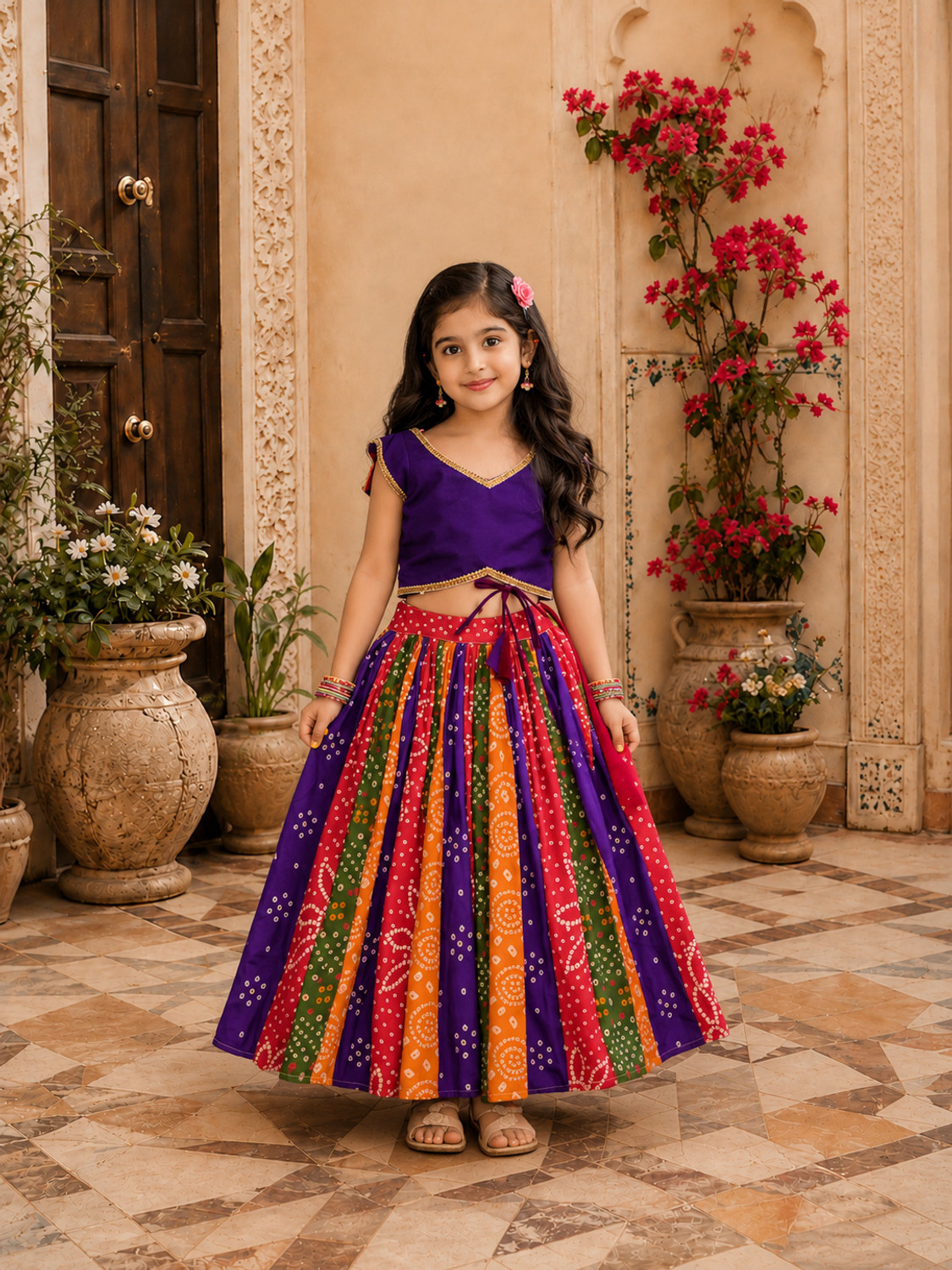Image of Delima Fab Girls Lehenga Choli Ethnic Wear Printed Lehenga, Choli and Dupatta Set (Yellow, Pack of 1)