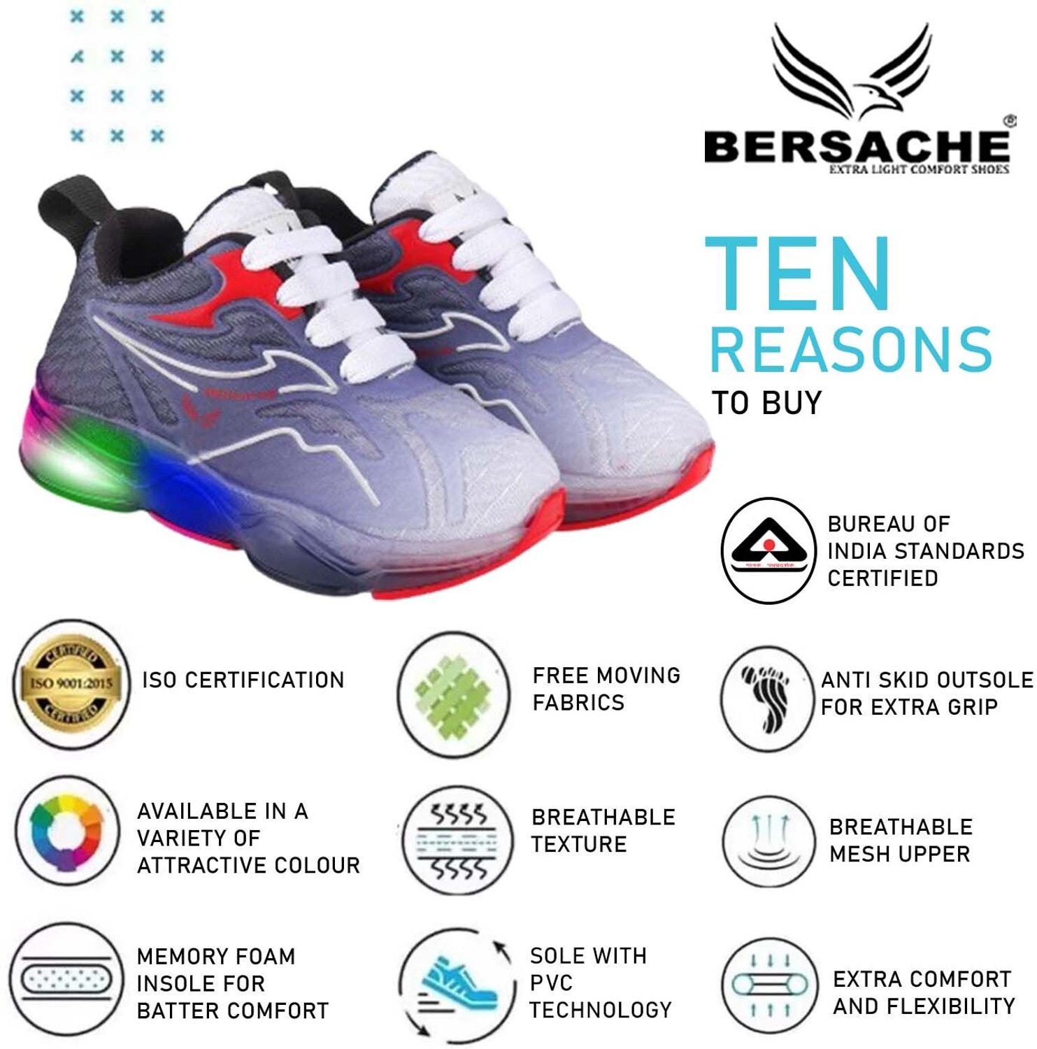 Image of BERSACHE Lace LED Shoes For Boys & Girls (Multicolor, 21-24 Months)