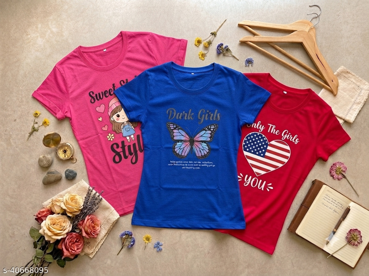 Image of Oxipital Club Boys & Girls Typography, Floral Print, Printed Cotton Blend Regular T Shirt (Red, Yellow, Pack of 3)