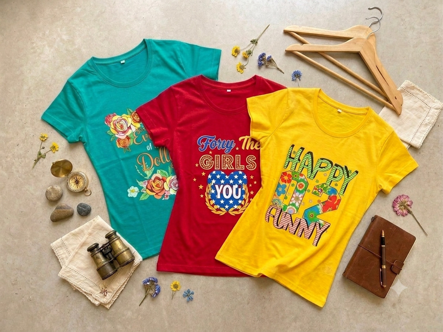 Image of Oxipital Club Boys & Girls Typography, Floral Print, Printed Cotton Blend Regular T Shirt (Red, Yellow, Pack of 3)