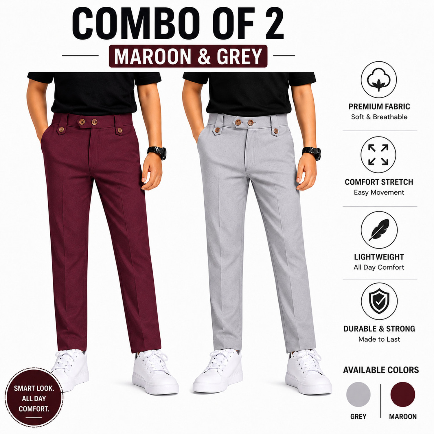 Image of V-MART Boys Regular Fit Beige Pure Cotton Trousers