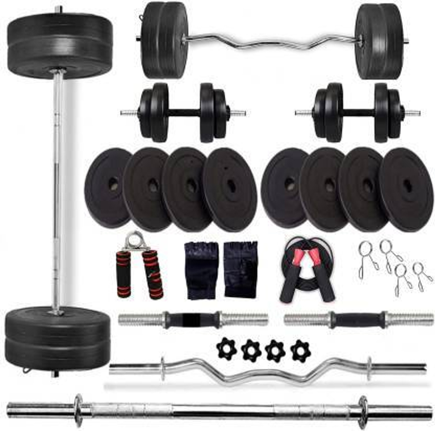 Image of TUCKER FITNESS 0.1 kg 30KG Adjustable Weight Plate Combo with DB Rod Pair, 3FT Bar & Accessories Home Gym Combo