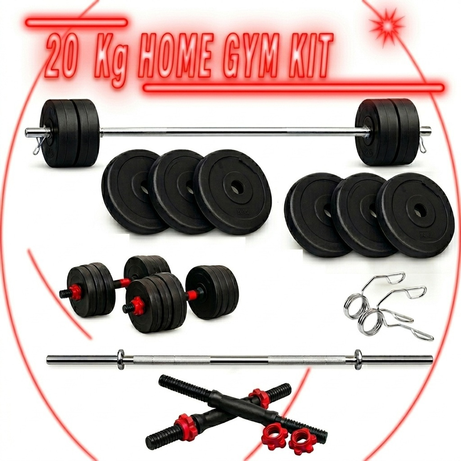 Image of PKN FIT 20KG Adjustable Dumbbell KIT with Plates and Rod Pair Fitness Accessory Kit Kit