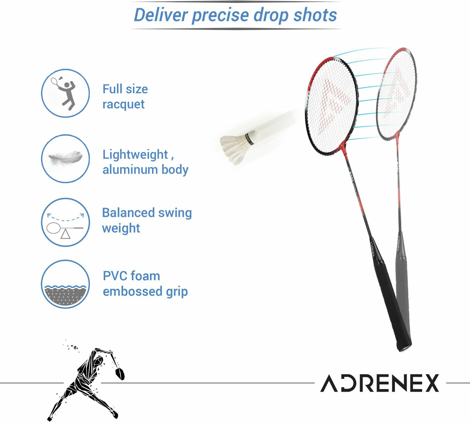 Image of Adrenex R201 Combo - 2 Racquet with Shuttle Badminton Kit