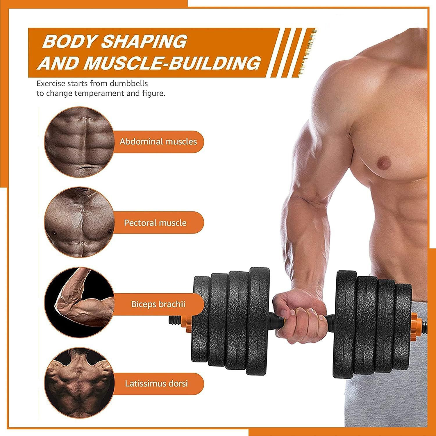 Image of JASMINE FITNESS 34.5 kg 30KG Home Gym Dumbbell Plate Set with 3FT Straight Rod & Accessories Home Gym Combo
