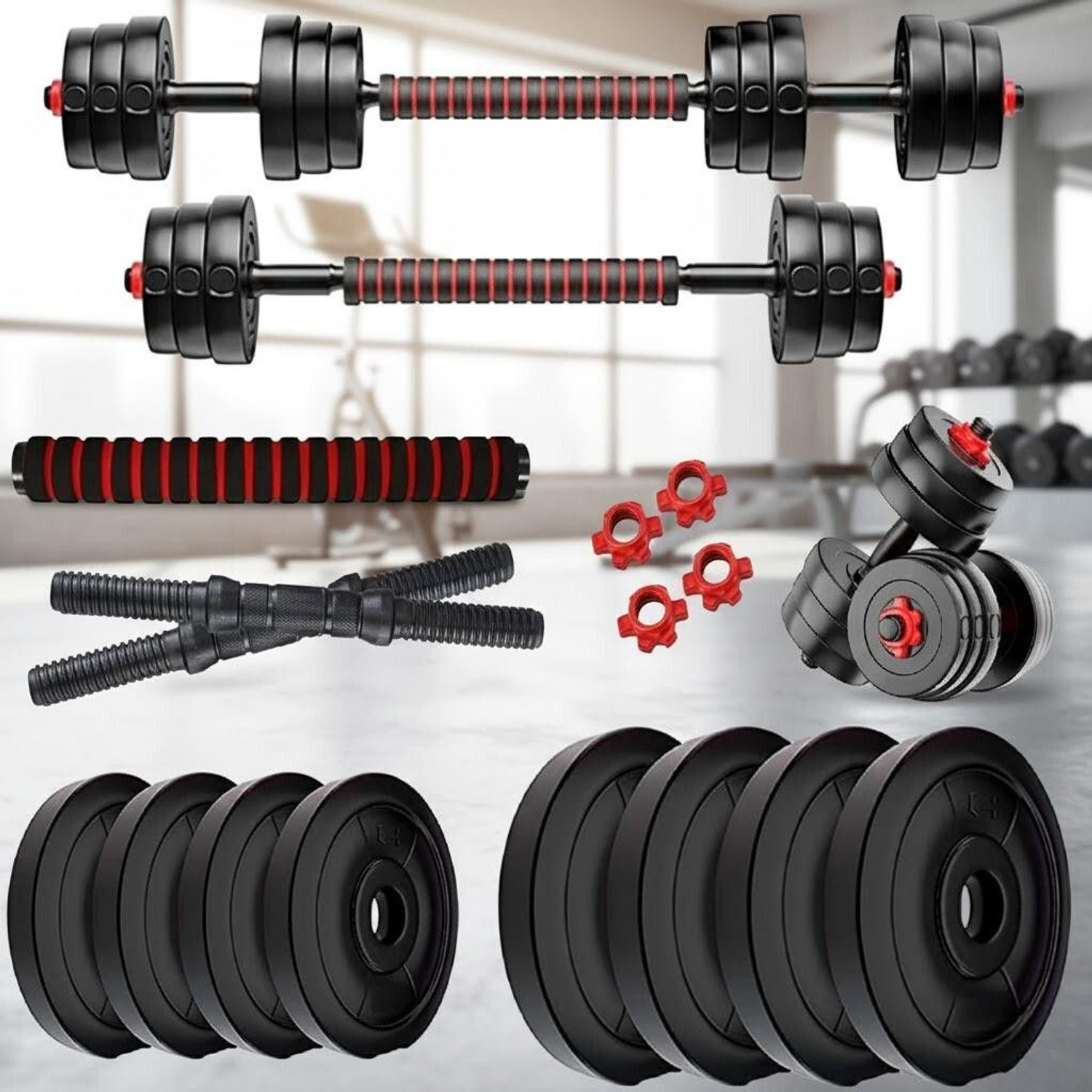 Image of BELLATRIX X 20kg PVC 3kg x 4, 2kg x 4 Plates + Connector Rods Gym & Fitness Kit Fitness Accessory Kit Kit