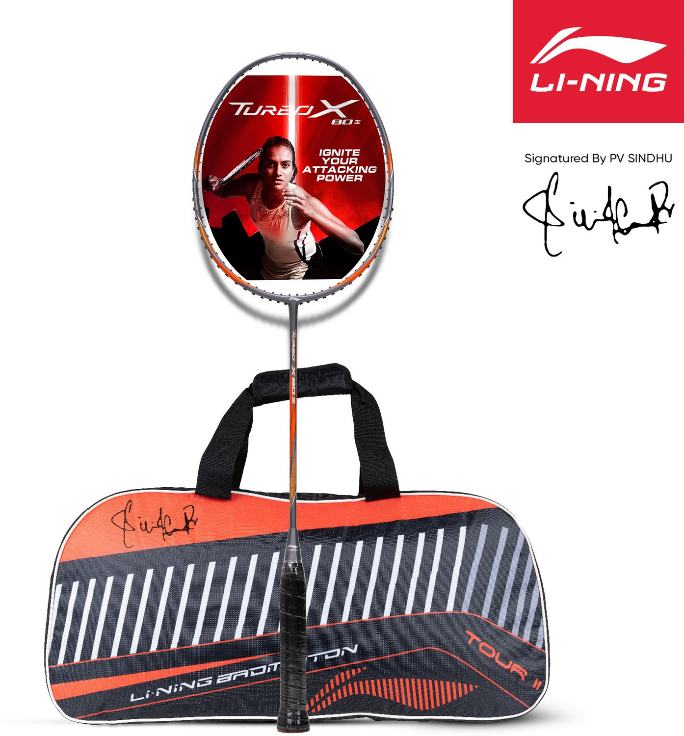 LINING Turbo X III Strung Badminton Racket & Tour II Kit Bag Badminton
