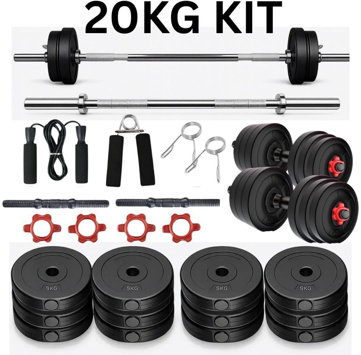 Image of PKN FIT 20KG Adjustable Dumbbell KIT with Plates and Rod Pair Fitness Accessory Kit Kit