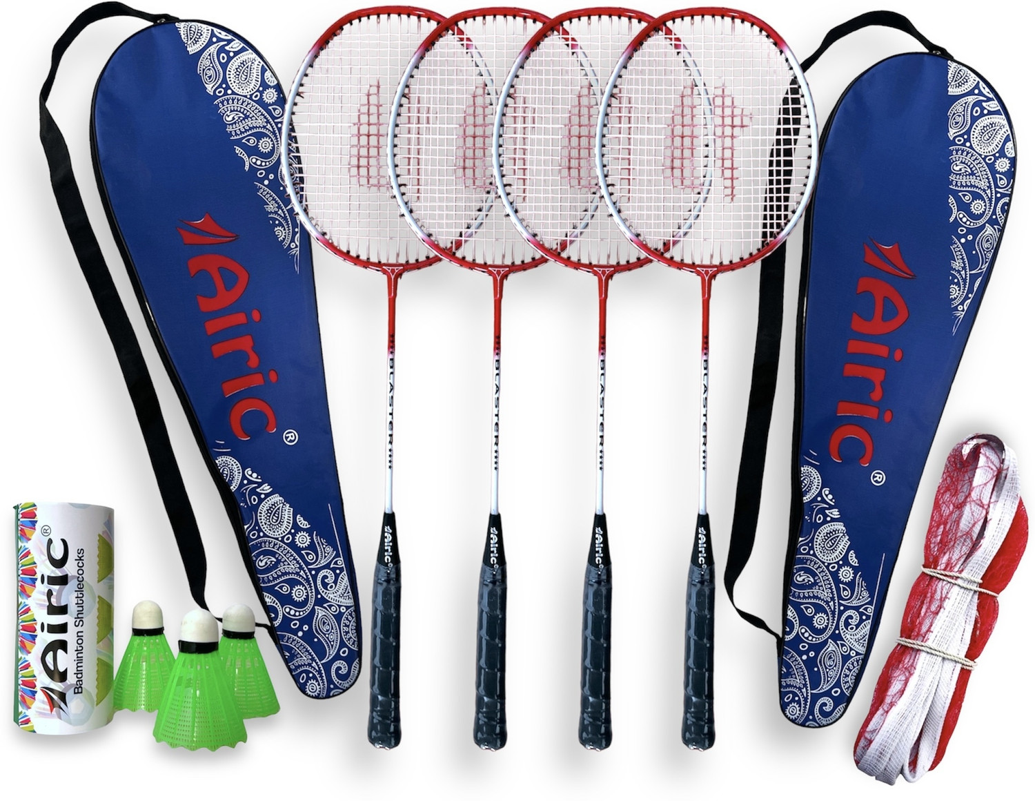 Image of Airic Isometric Blaster Staunch with 3 Feather Shuttles, Net and Cover Badminton Kit