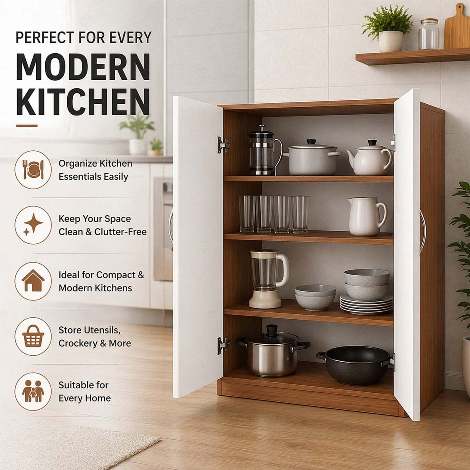 Image of RK Modular Furniture Engineered Wood Kitchen Cabinet (Finish Color - brown, Pre-assembled)