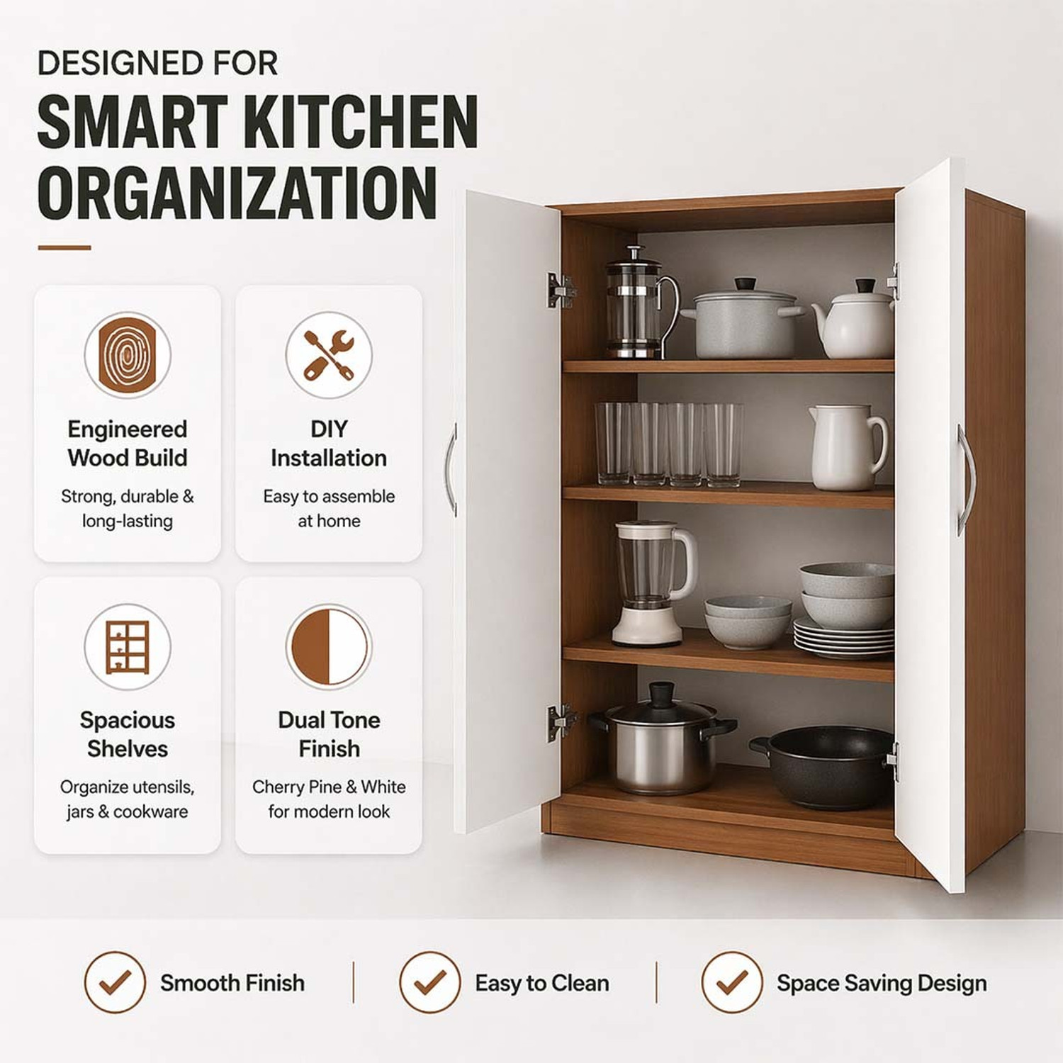 Image of RK Modular Furniture Engineered Wood Kitchen Cabinet (Finish Color - brown, Pre-assembled)