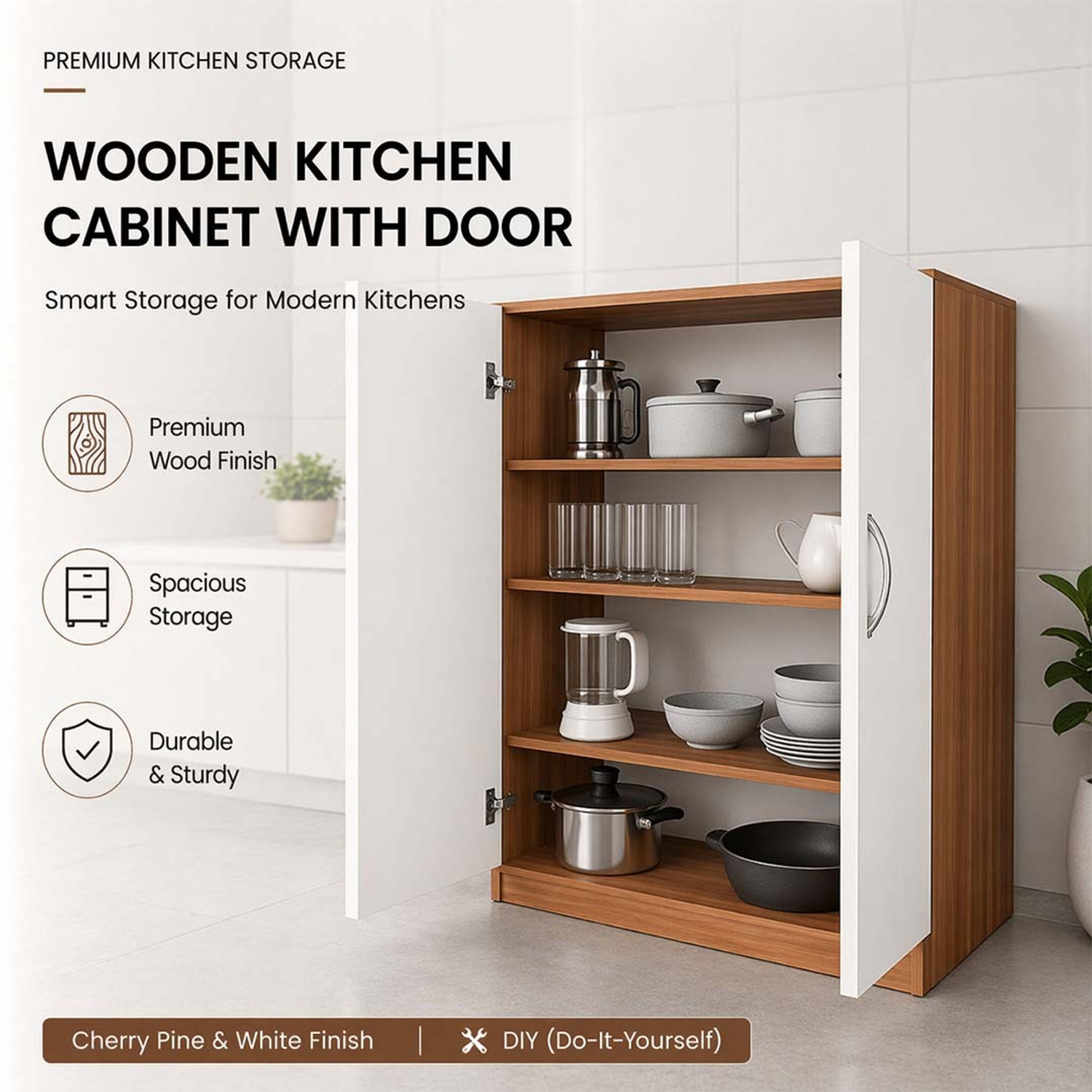 Image of RK Modular Furniture Engineered Wood Kitchen Cabinet (Finish Color - brown, Pre-assembled)