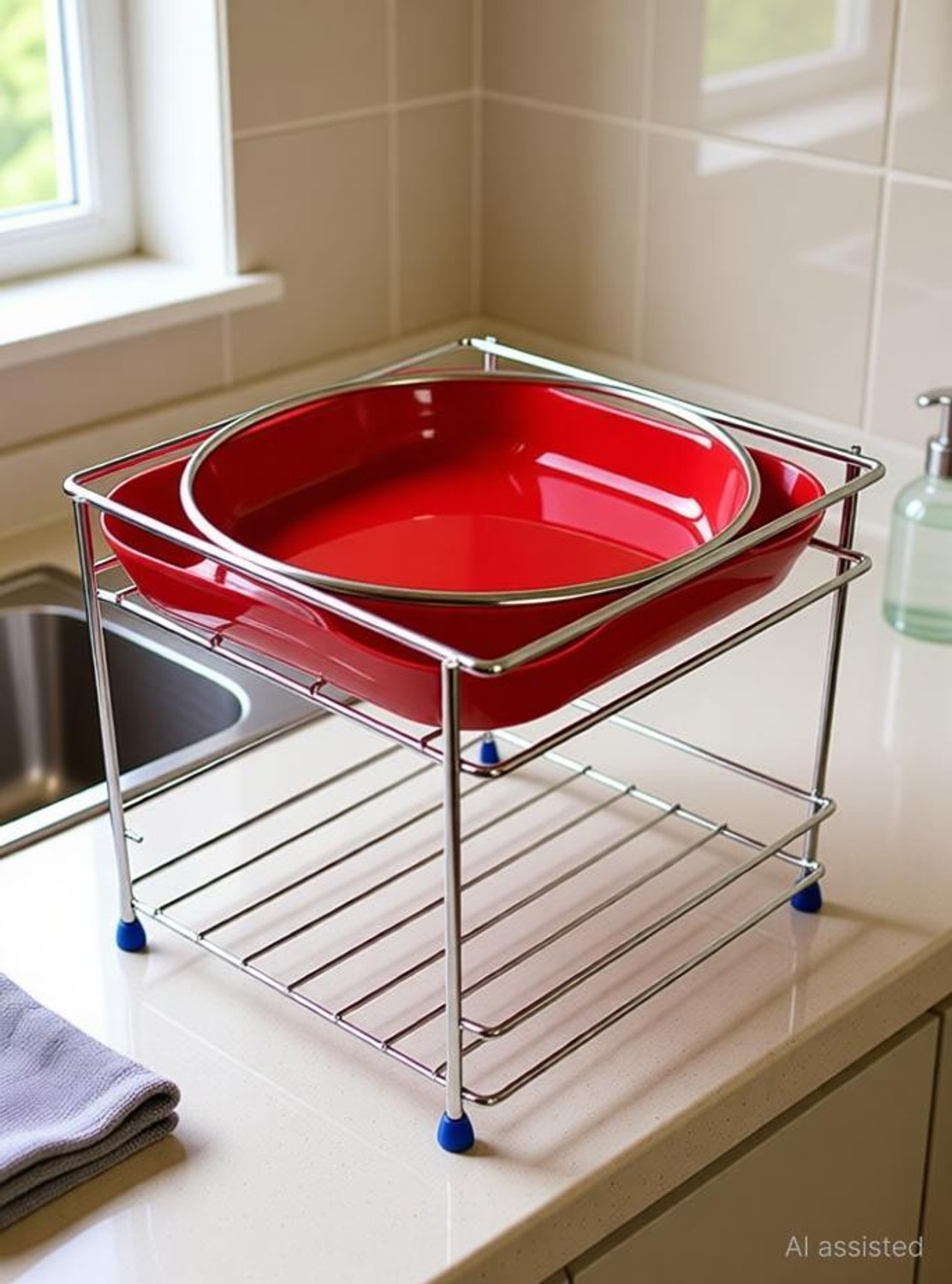 Image of GESCHIR Matka Kitchen Rack Heavy Stainless Steel Matka Stand With Plastic Tray Plant Stand Gamla Stand Steel