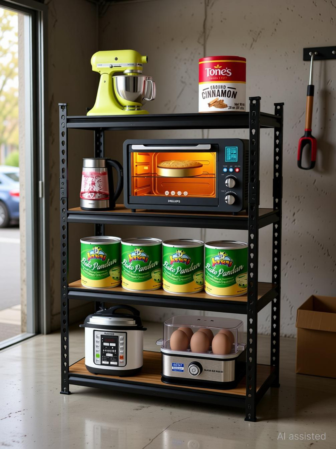 Image of Smartslide Containers Kitchen Rack 4-Shelf Microwave Oven Stand /Adjustable Height Shelving Kitchen Storage Rack /Multi Utility Folding Storage Shelf Organizer for Home-Office-Kitchen-Garage-Warehouse Iron