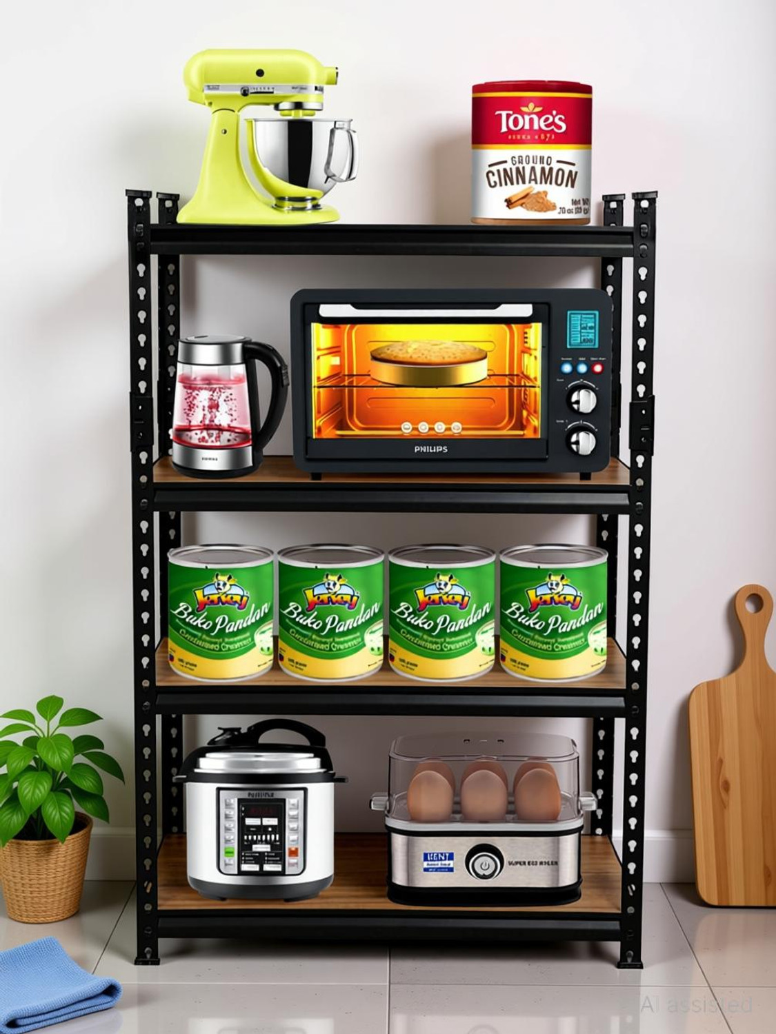 Image of Smartslide Containers Kitchen Rack 4-Shelf Microwave Oven Stand /Adjustable Height Shelving Kitchen Storage Rack /Multi Utility Folding Storage Shelf Organizer for Home-Office-Kitchen-Garage-Warehouse Iron