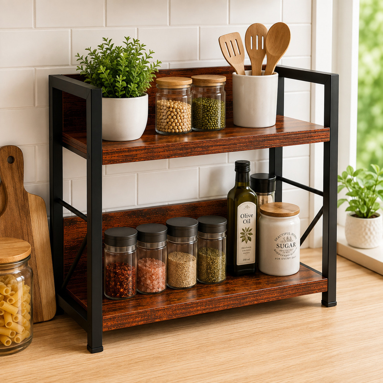 Image of Smartslide Containers Kitchen Rack 4-Shelf Microwave Oven Stand /Adjustable Height Shelving Kitchen Storage Rack /Multi Utility Folding Storage Shelf Organizer for Home-Office-Kitchen-Garage-Warehouse Iron