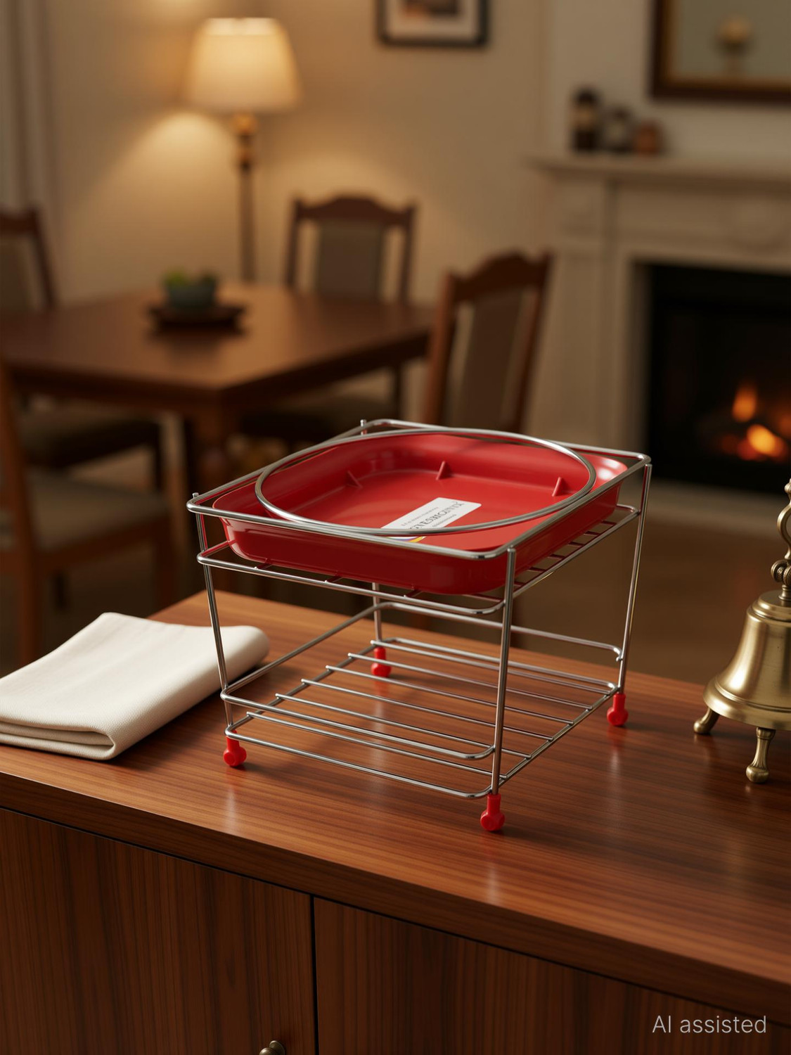 Image of GESCHIR Matka Kitchen Rack Heavy Stainless Steel Matka Stand With Plastic Tray Plant Stand Gamla Stand Steel