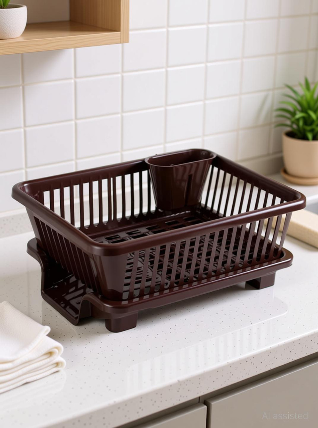 RV PRODUCT Large Durable Sink Plastic Dish Rack Utensil Drainer Drying Basket for Kitchen with draining Tray After wash Tool Cutlery Fork Organizer Dish Drainer Kitchen Rack Dish Drainer Kitchen Rack  (Plastic)