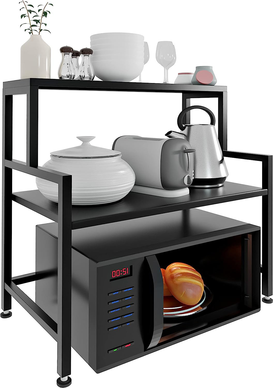 Image of Smartslide Containers Kitchen Rack 4-Shelf Microwave Oven Stand /Adjustable Height Shelving Kitchen Storage Rack /Multi Utility Folding Storage Shelf Organizer for Home-Office-Kitchen-Garage-Warehouse Iron