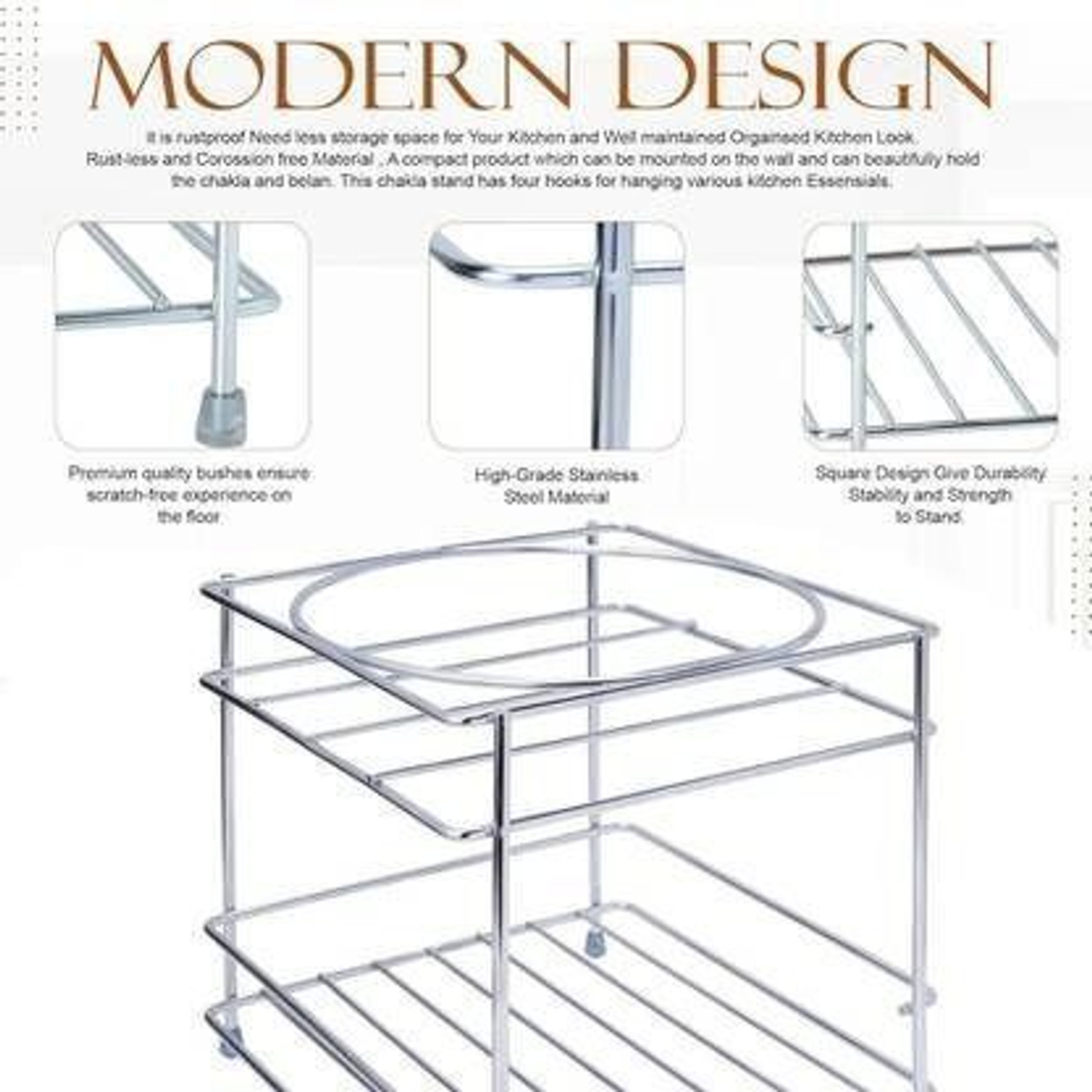 Image of GESCHIR Matka Kitchen Rack Heavy Stainless Steel Matka Stand With Plastic Tray Plant Stand Gamla Stand Steel