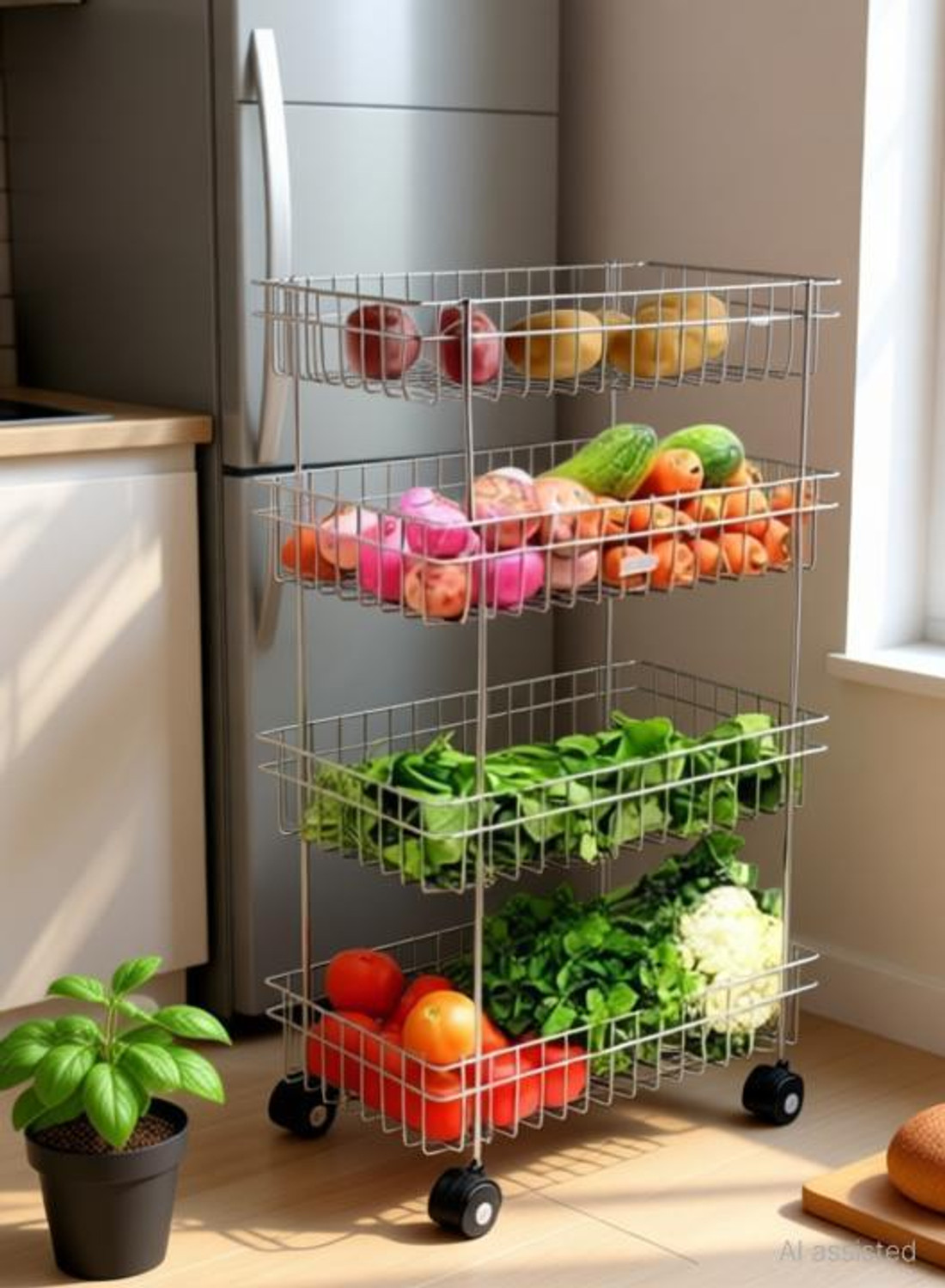 DreamCreation Dish Drainer Kitchen Rack Steel 4 Layer Onion Potato Sta
