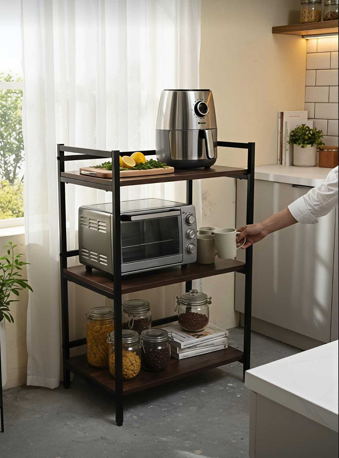 Image of Heaven Shield Containers Kitchen Rack Multipurpose Rack | Microwave Oven Stand & OTG Rack Iron, Wood