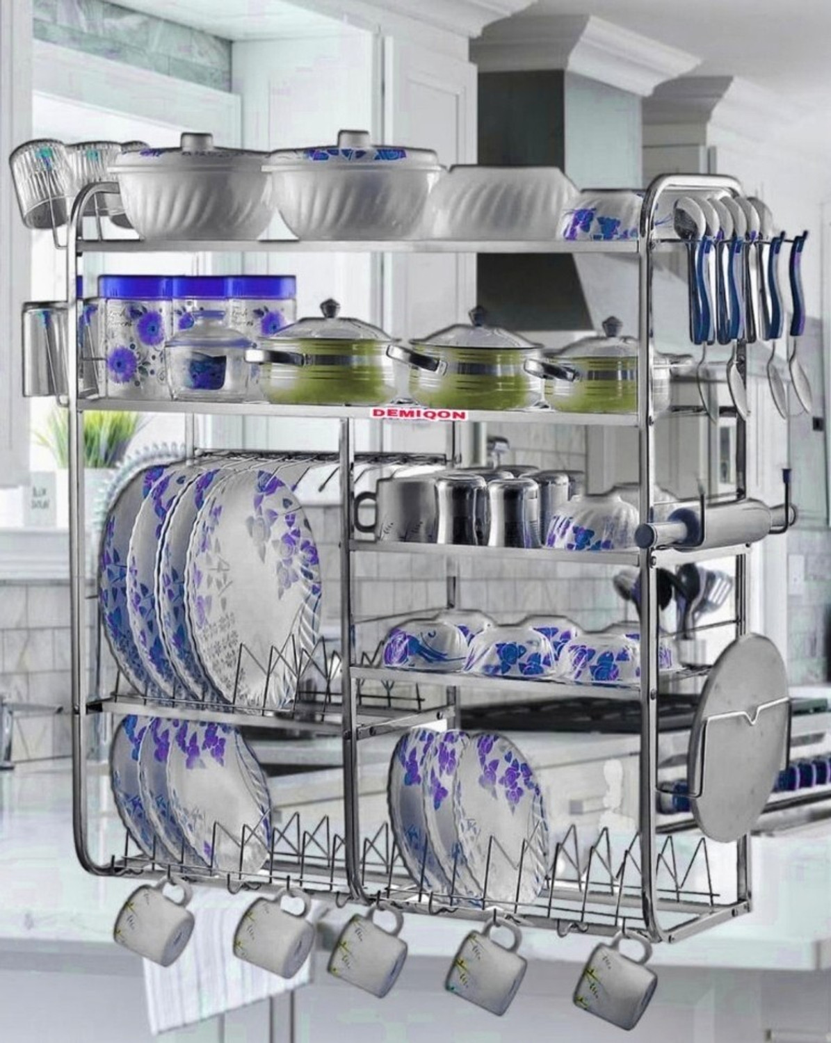 DEMIQON 31 x 30 Inch Kitchen Stand | Kitchen Storage Rack | Utensil Kitchen Rack