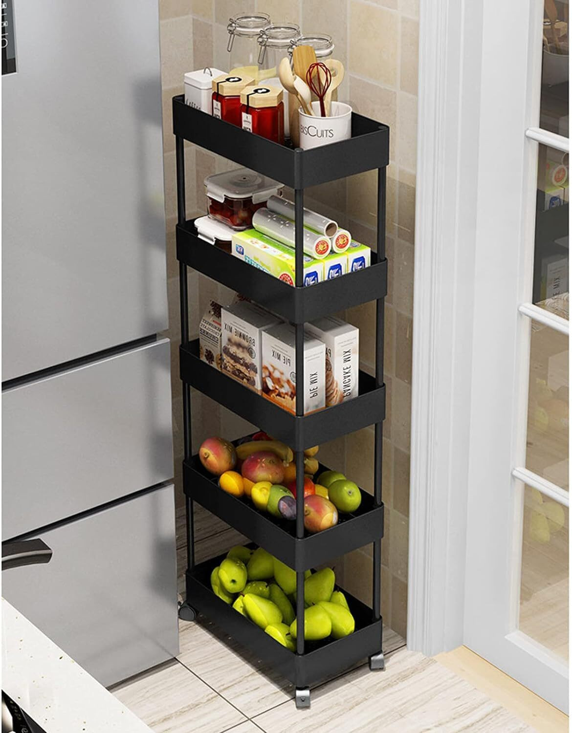 Image of BRANTOX 4 Tier Slim Multipurpose Storage Rack Trolley Plastic Storage Rack For Kitchen Plastic Kitchen Trolley (DIY(Do-It-Yourself))