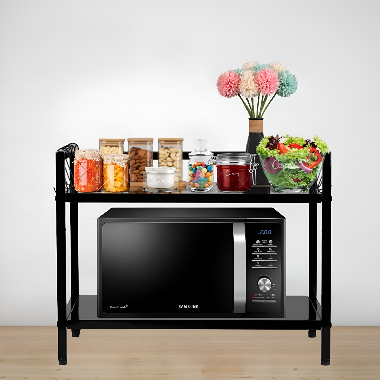 Image of Smartslide Containers Kitchen Rack 4-Shelf Microwave Oven Stand /Adjustable Height Shelving Kitchen Storage Rack /Multi Utility Folding Storage Shelf Organizer for Home-Office-Kitchen-Garage-Warehouse Iron