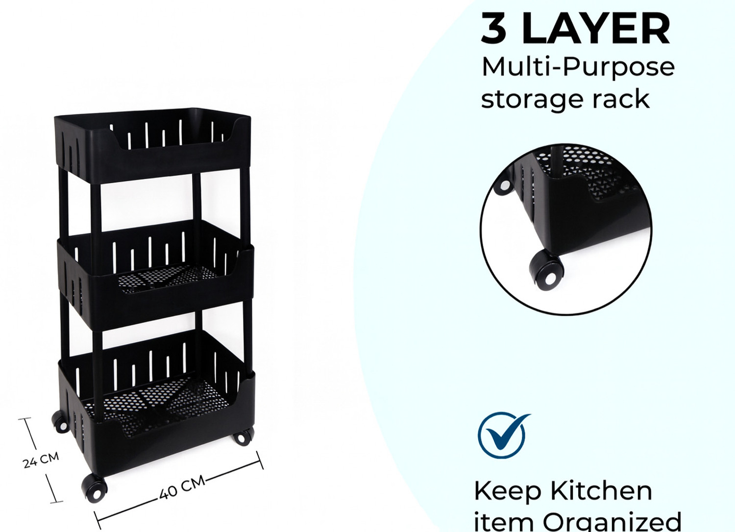 Image of VM BOND Multi-Purpose Plastic Storage Organizer 3-Tier Rack with Wheel Bathroom & Office Plastic Kitchen Trolley (DIY(Do-It-Yourself))