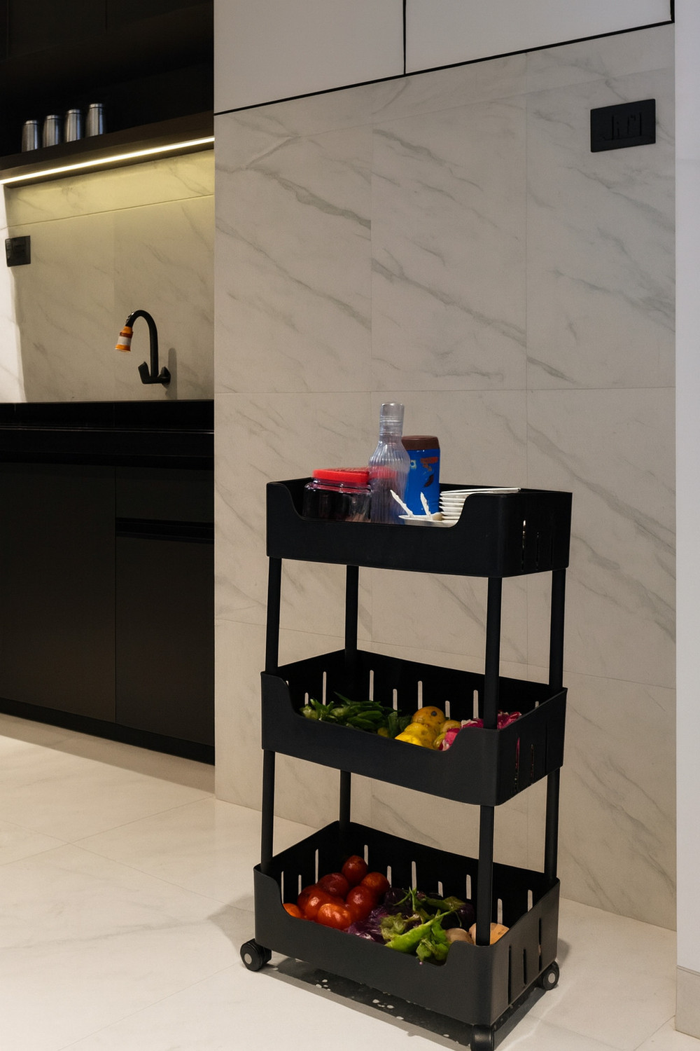Image of VM BOND Multi-Purpose Plastic Storage Organizer 3-Tier Rack with Wheel Bathroom & Office Plastic Kitchen Trolley (DIY(Do-It-Yourself))