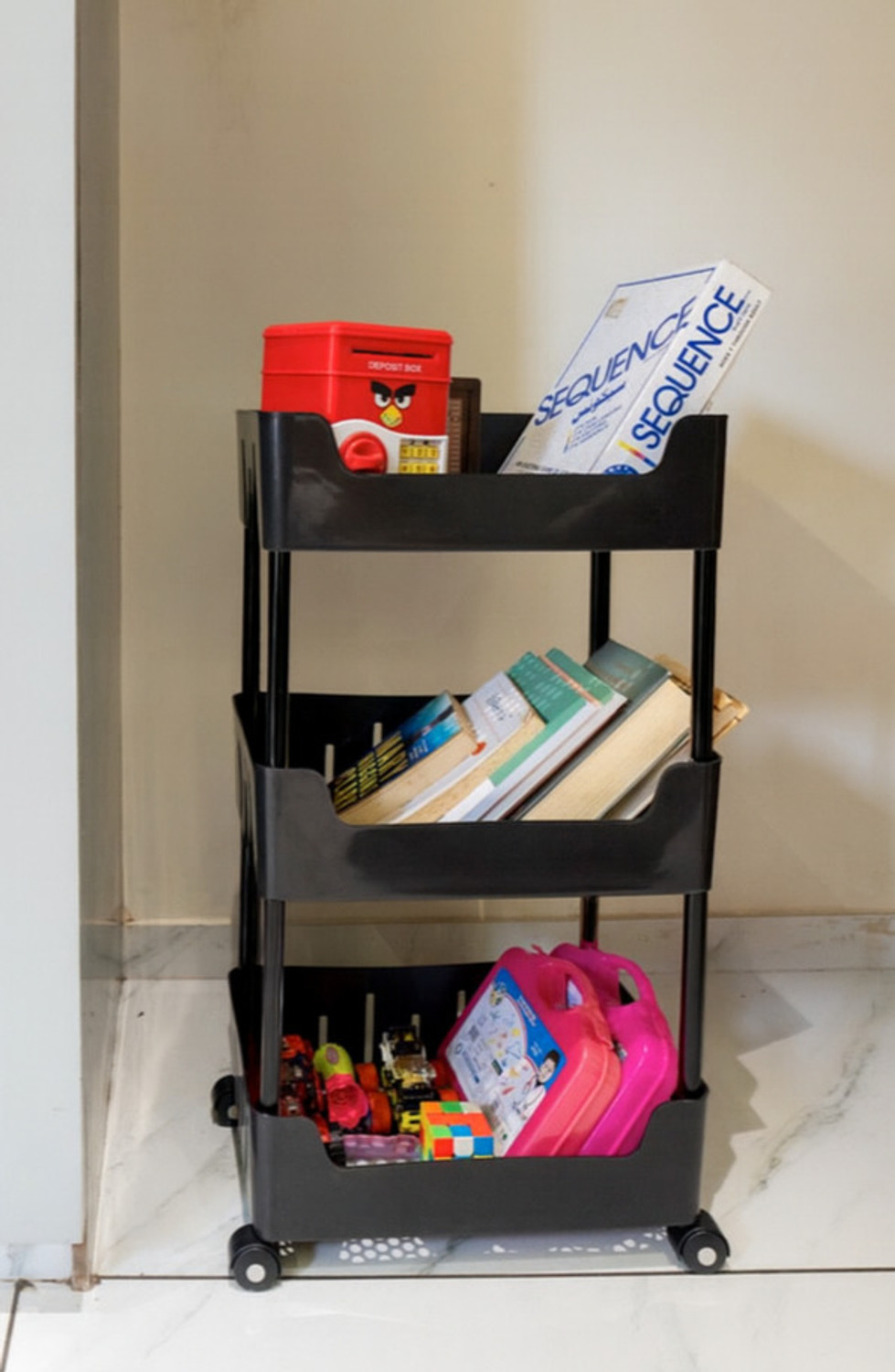 Image of VM BOND Multi-Purpose Plastic Storage Organizer 3-Tier Rack with Wheel Bathroom & Office Plastic Kitchen Trolley (DIY(Do-It-Yourself))