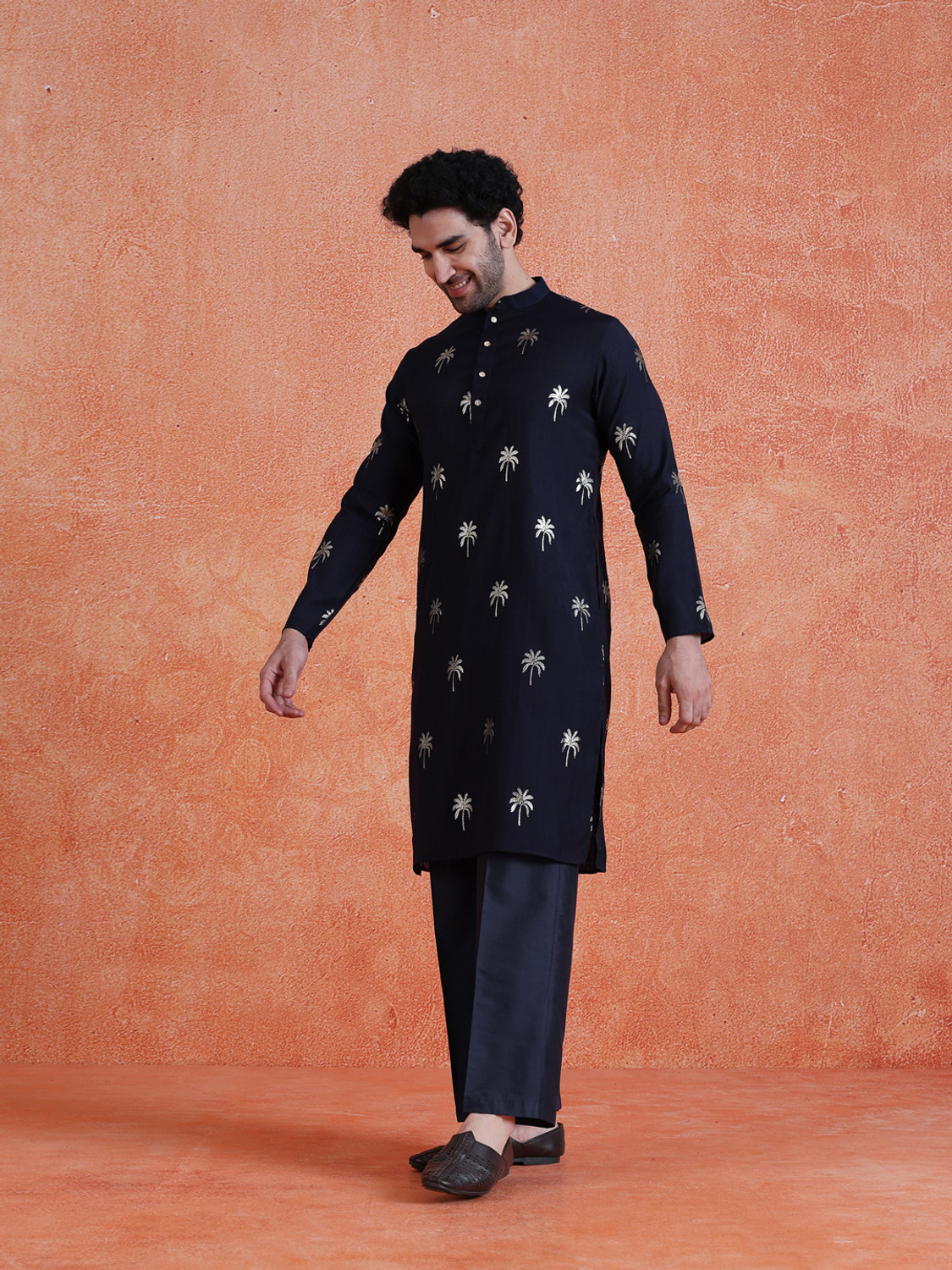 Image of Kisah Printed Viscose Rayon Straight Kurta for Men (Blue)