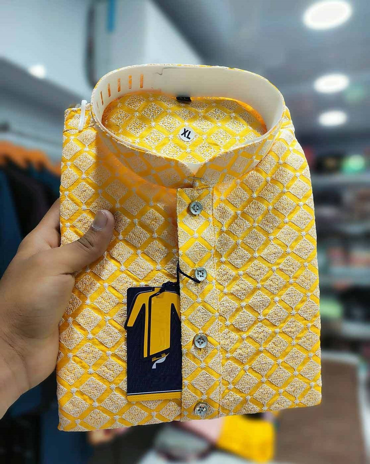 Image of aradhna emporium Printed, Floral Print Pure Cotton Straight Kurta for Men (Yellow)