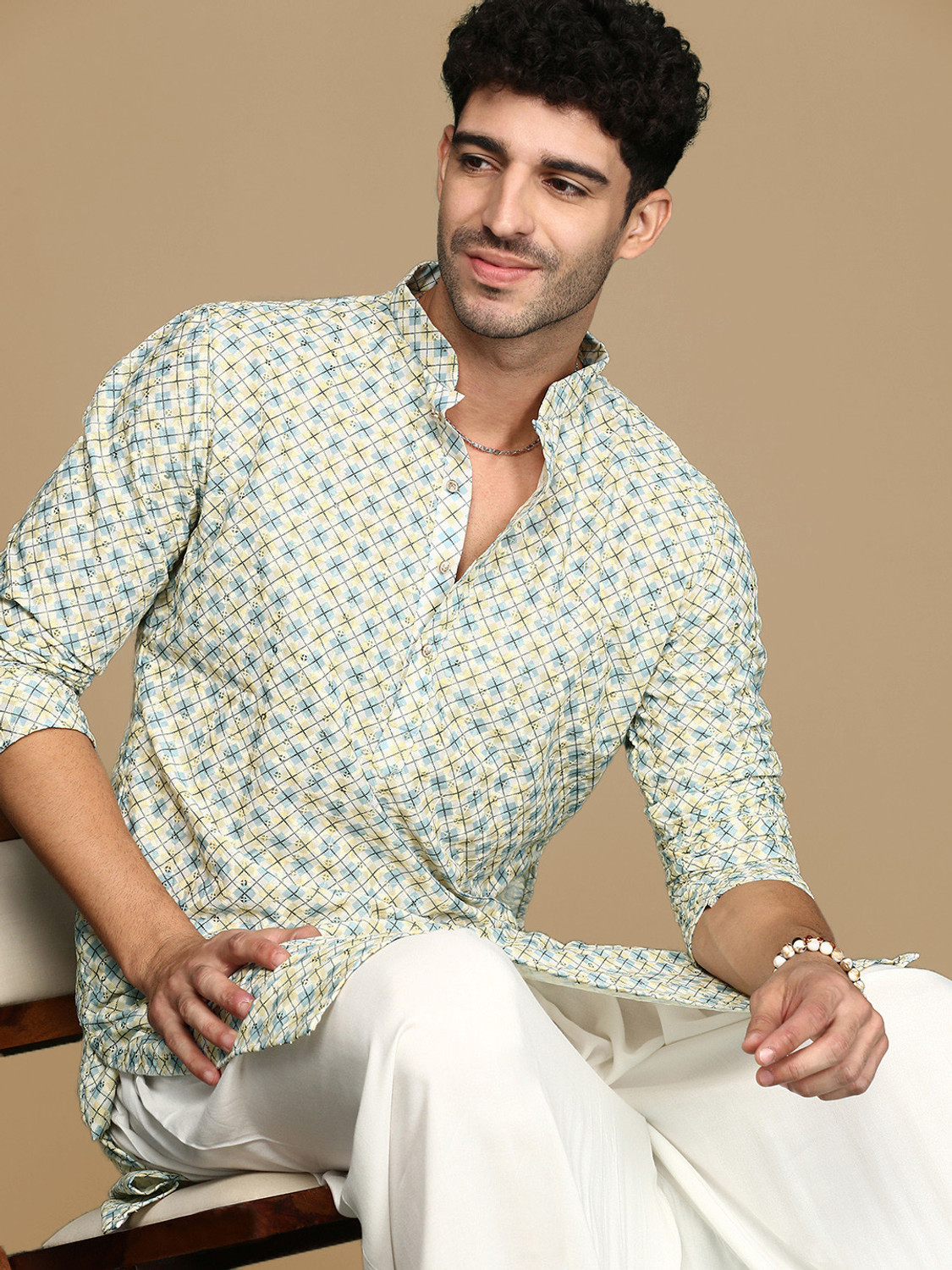 Image of Kisah Printed Viscose Rayon Straight Kurta for Men (Blue)
