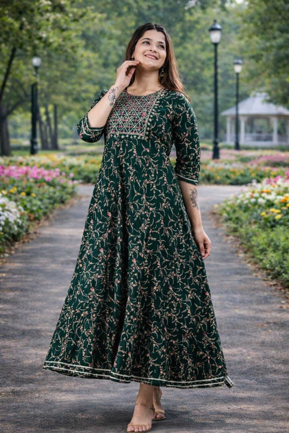 Image of Mialo fashion Floral Print Viscose Rayon Flared Kurta for Women (Light Blue)