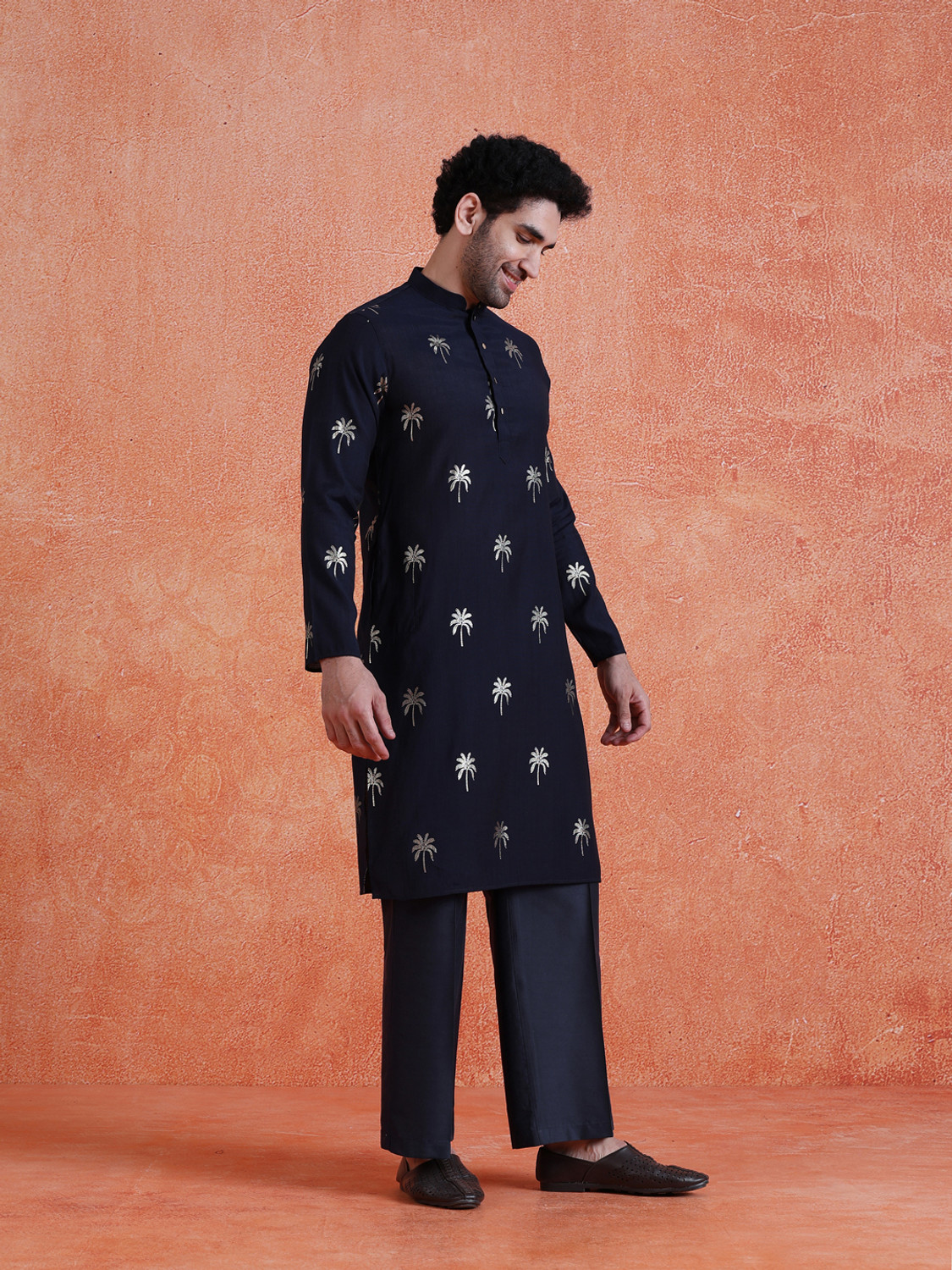 Image of Kisah Printed Viscose Rayon Straight Kurta for Men (Blue)