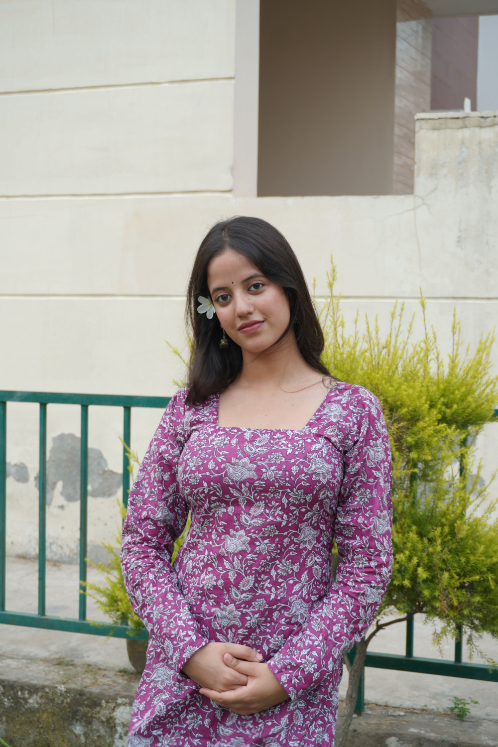 Image of MUSKARAA Printed Pure Cotton A-line Kurta for Women (Purple)
