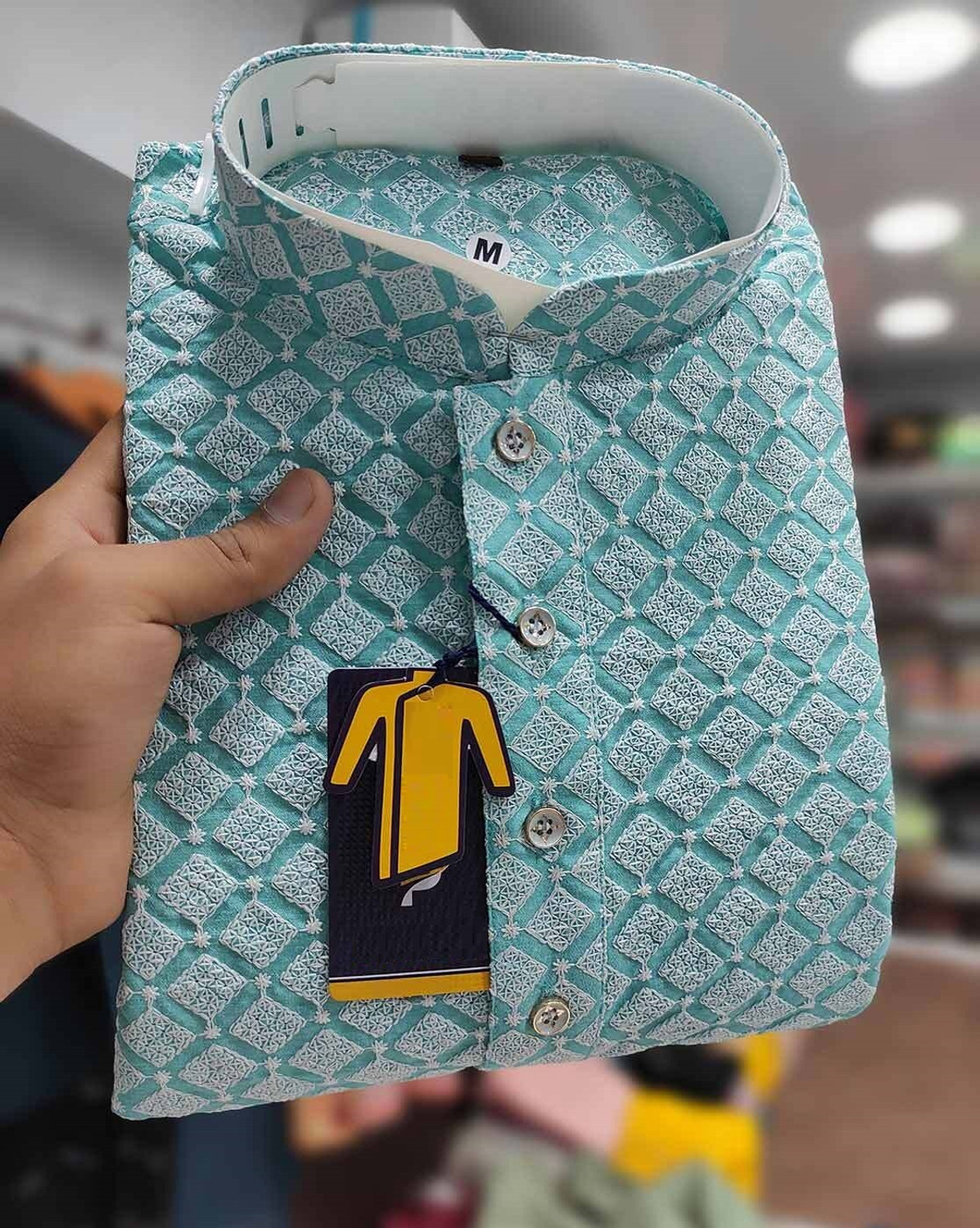 Image of click n buy Embroidered Cotton Blend A-line Kurta for Men (Multicolor)