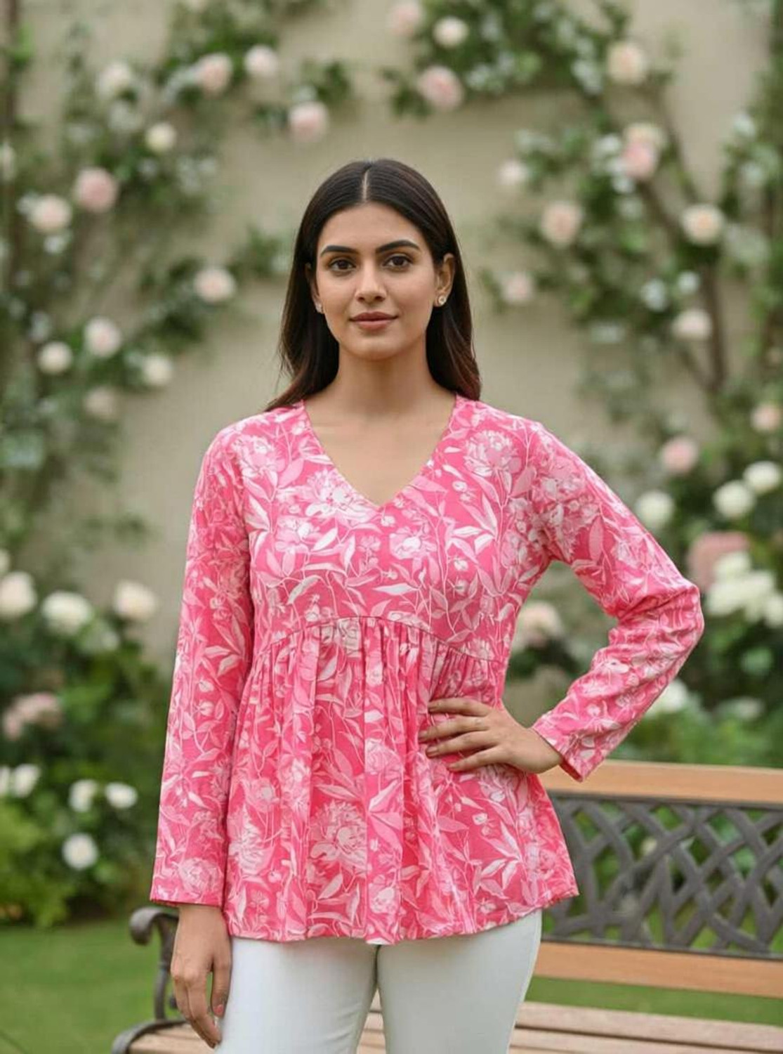 Image of Mialo fashion Floral Print Viscose Rayon Flared Kurta for Women (Light Blue)