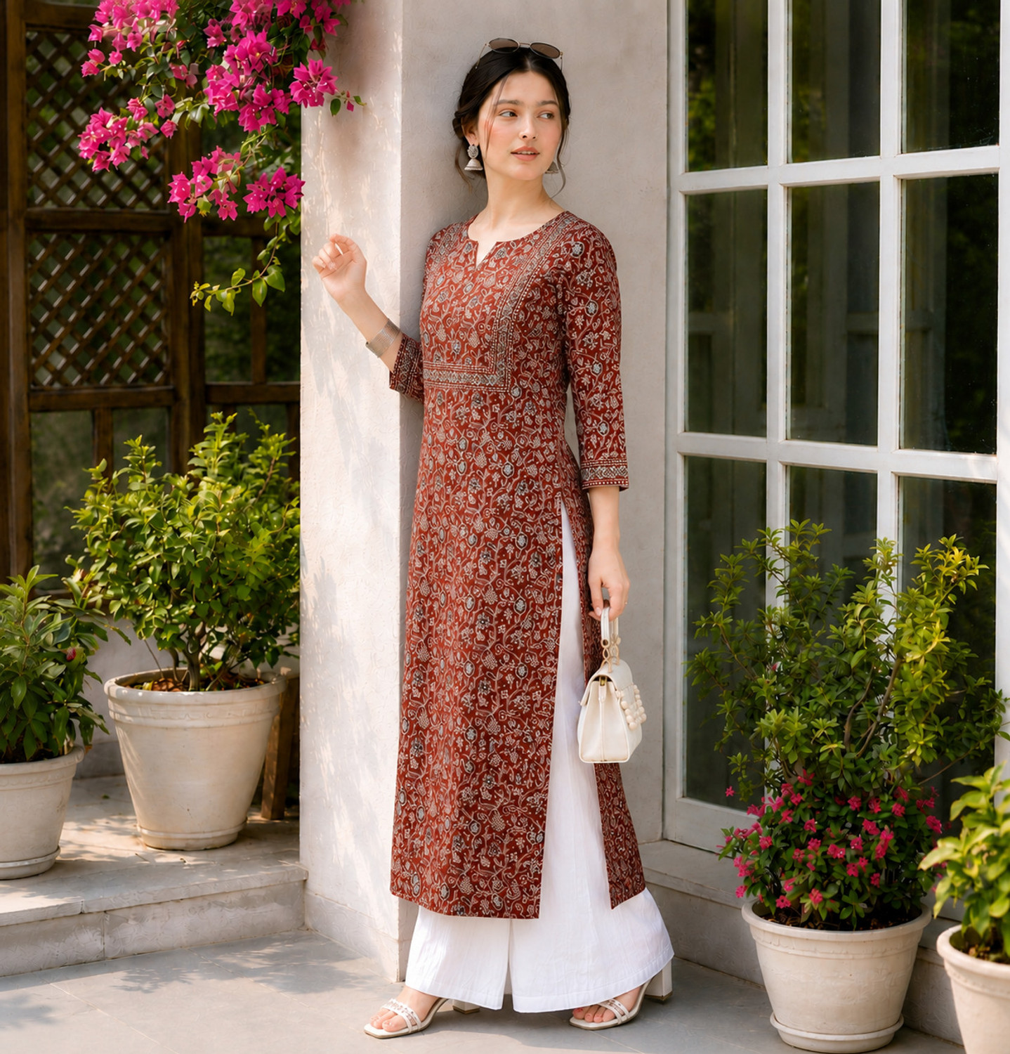 Image of Lascaux Floral Print Viscose Rayon Straight Kurta for Women (Multicolor)