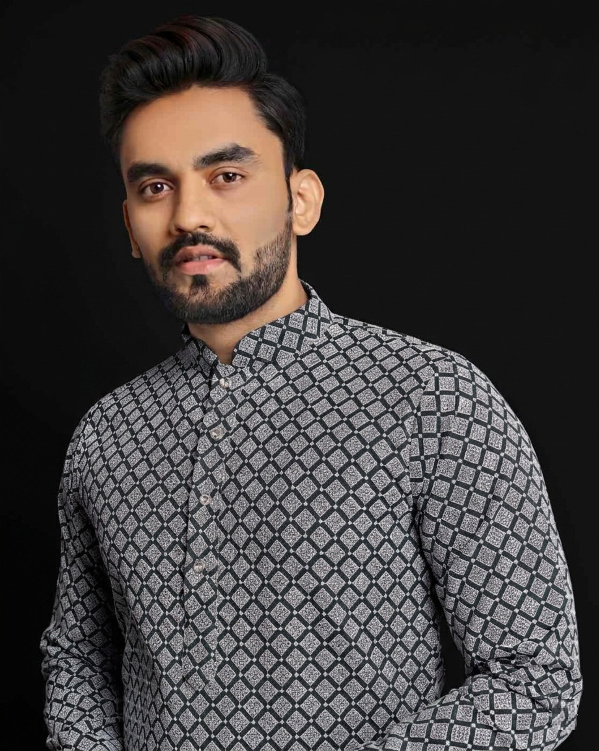 Image of click n buy Embroidered Cotton Blend A-line Kurta for Men (Multicolor)