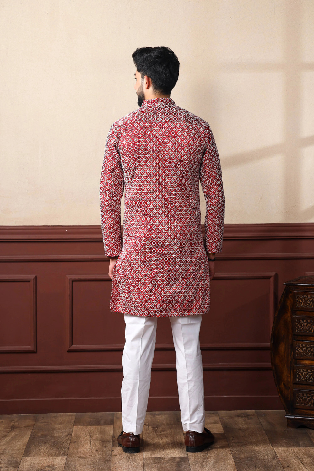 Image of click n buy Embroidered Cotton Blend A-line Kurta for Men (Multicolor)